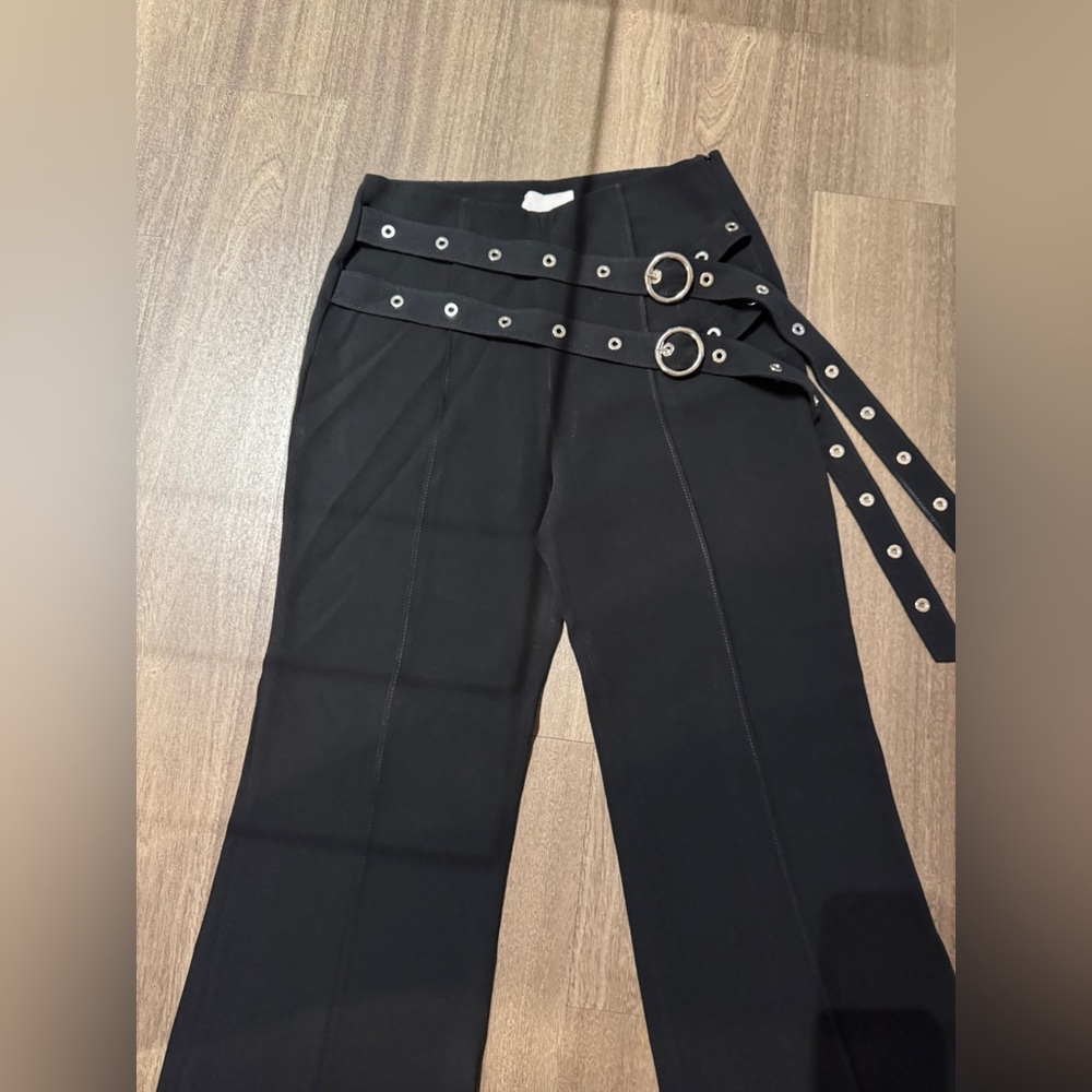 Cinq à Sept Black Flare Pants with Belt Detail - Picture 3 of 8